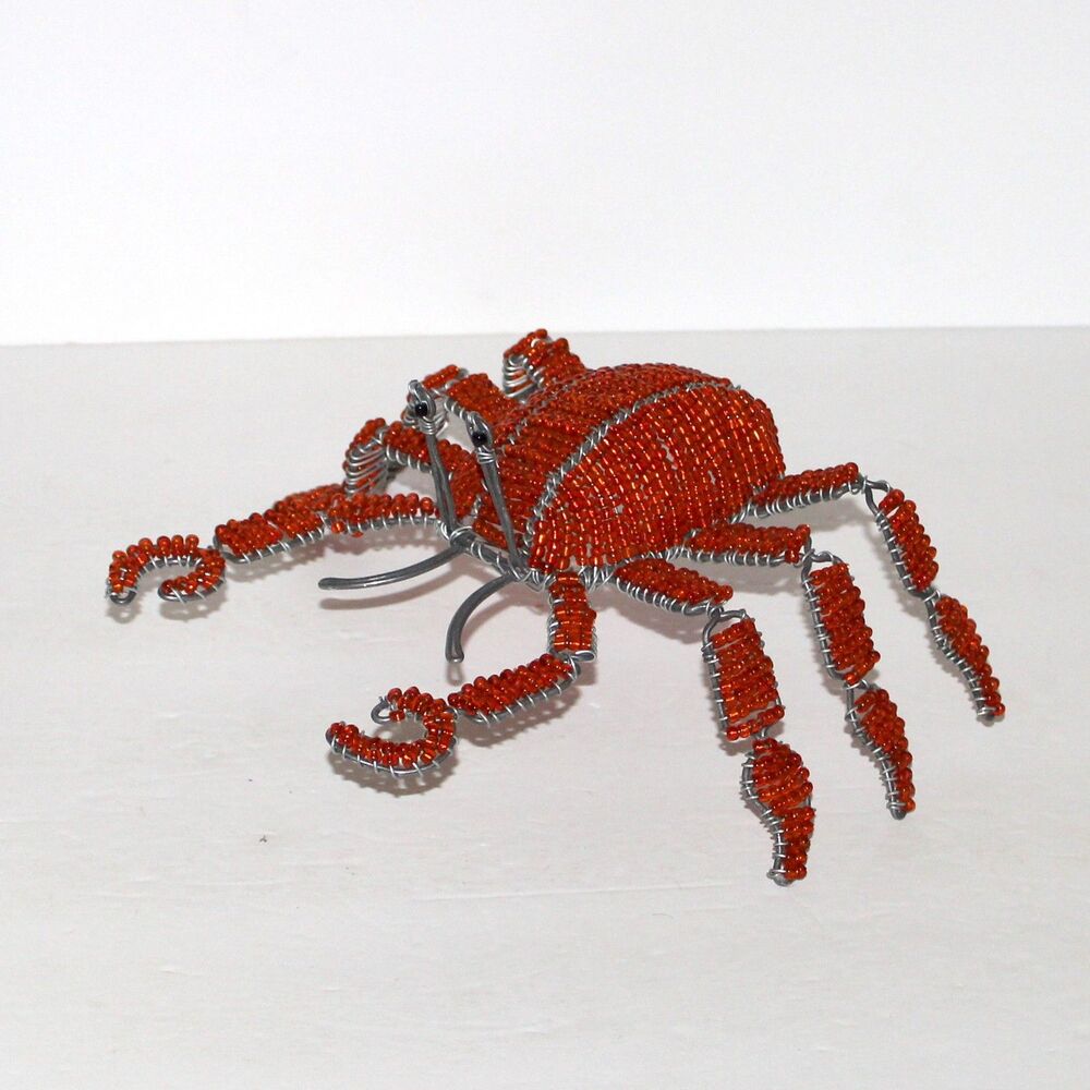 Orange Crab Glass Beaded Shellfish handcrafted decor